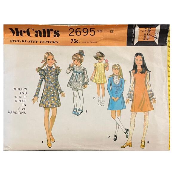Vtg McCalls 2695 Dress Pattern 12 Girl 1970 Variation Jumper Child Princess Seam - Picture 2 of 6
